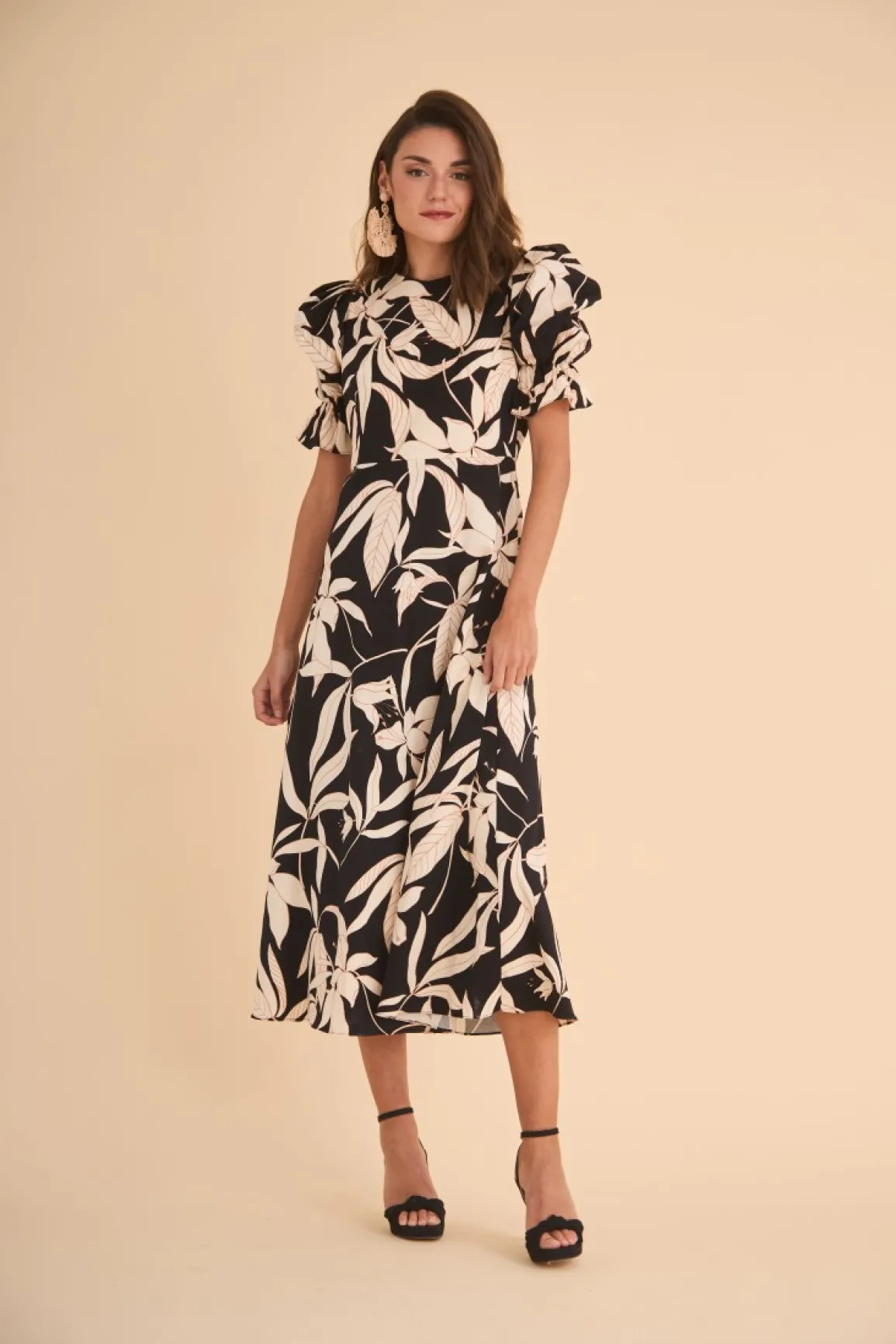 Outlet VESTIDO PALOMAESTAMPADO NEGRO Midi dresses